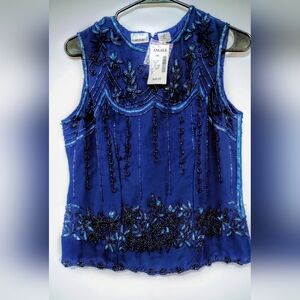 Evening Wear Top, Navy Blue Fully Embroidered With Beads &Sequins,  New with Tag